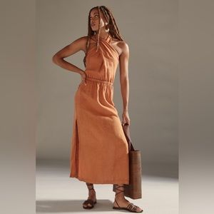 Anthropologie Cloth & Stone Linen Cross-Halter Maxi Dress